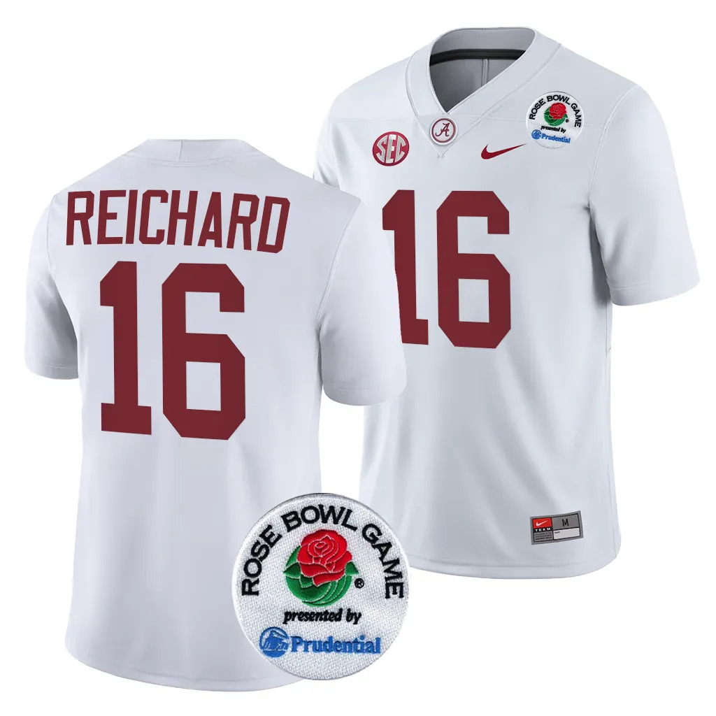 Men's Alabama Crimson Tide Will Reichard #16 White 2024 Rose Bowl Playoff NCAA College Football Jersey
